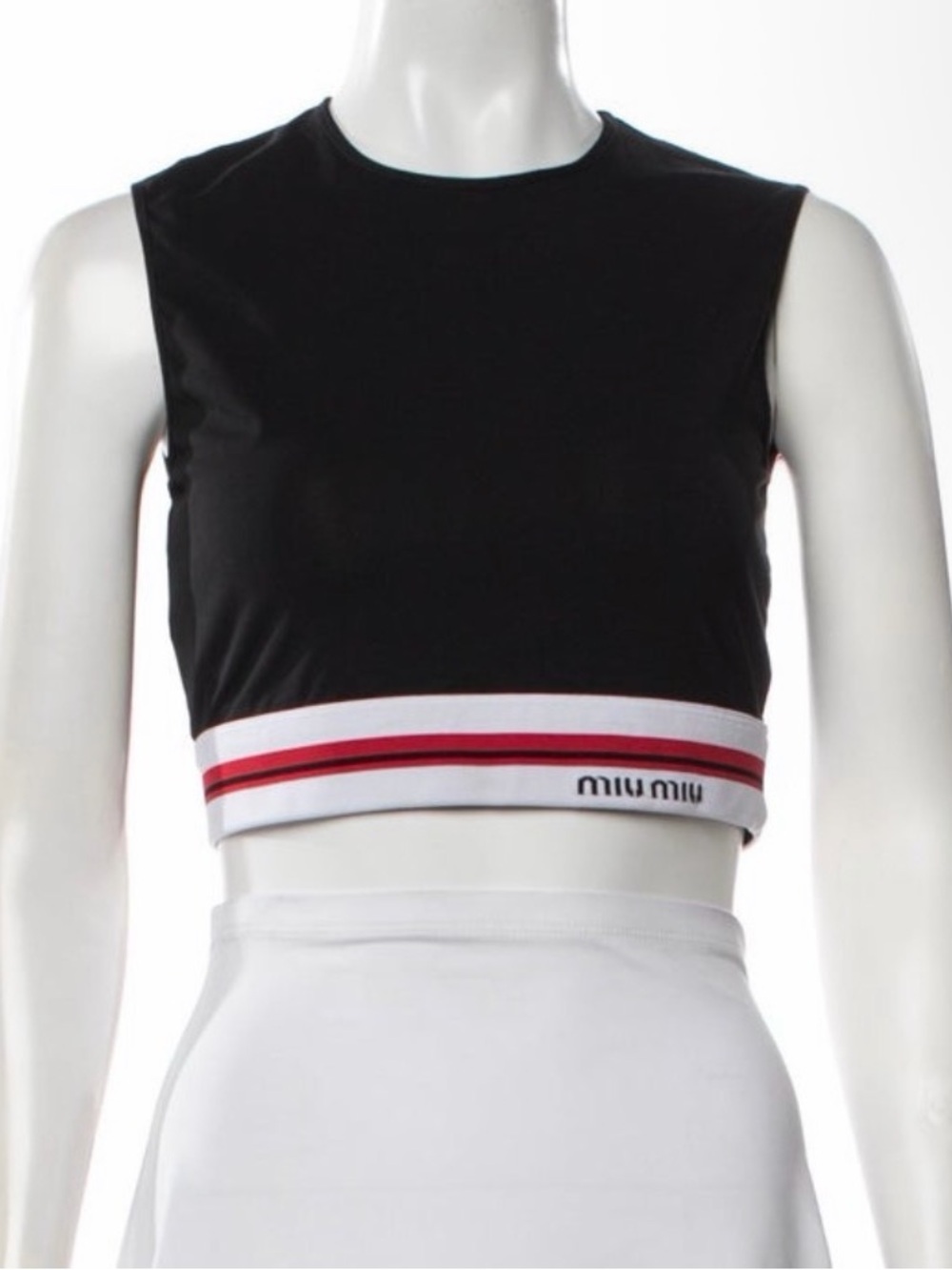 2021 Miu Miu Black Cropped Tank with Contrast Stripe